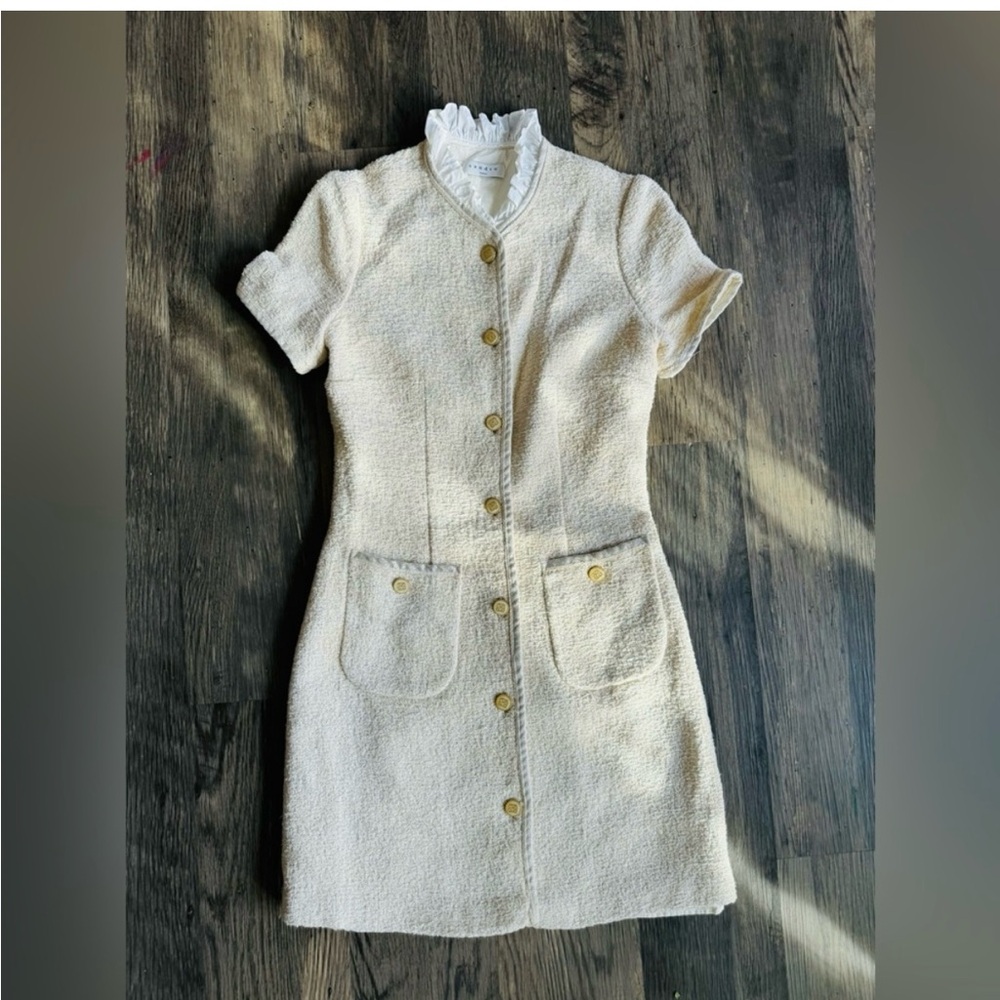 Sandro Cream Textured Short Sleeve Dress